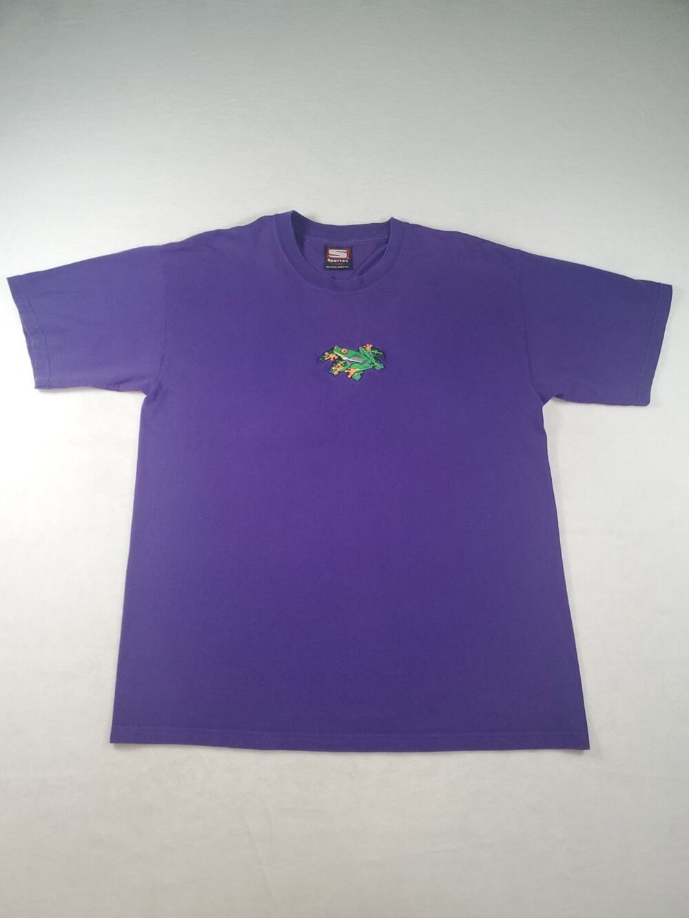 Sportex mens size Large t shirt Animal Nature Art Red Eyed Tree Frog Purple